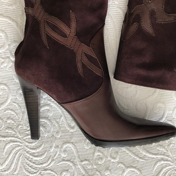 Nine West WILLETTA Suede Leather Boot Applique Pointy Toe Med Brown Zip 8.5 NEW - Picture 11 of 15